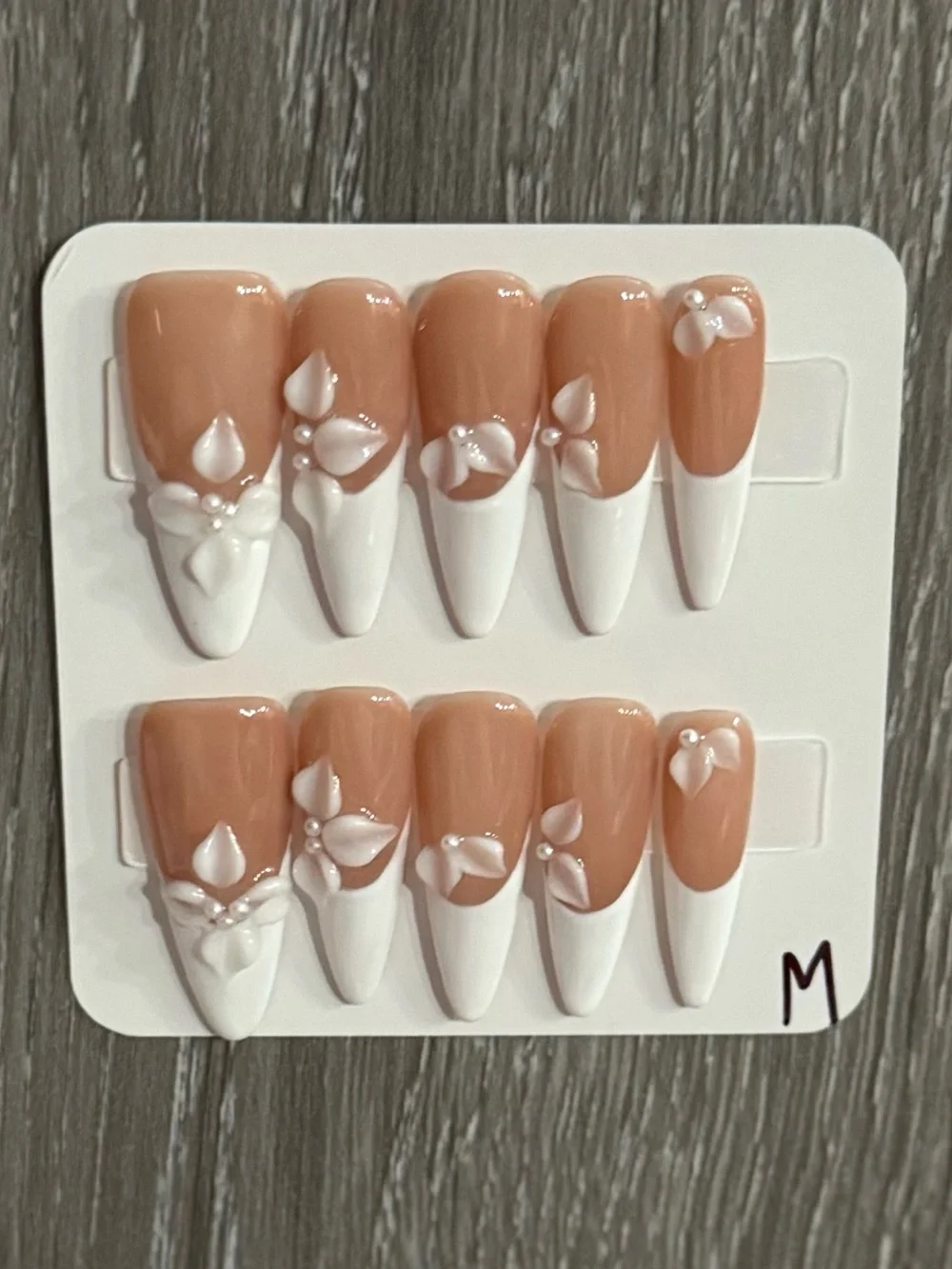 Nude and White Floral Stiletto Press-On Nail Set